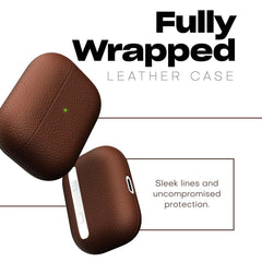 Leather Case for AirPods Pro - Handcrafted Genuine Italian Leather with Pebble Grain Finish, Fully-Wrapped Design, Natural Brown, Premium Protection with Timeless Elegance