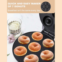 Electric Mini Donut Maker | 7-Donut Capacity with Non-Stick Plates | Double-Sided Heating for Quick, Easy Breakfasts, Desserts & Snacks – Compact Kitchen Appliance