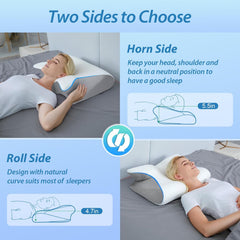 Memory Foam Cervical Pillow – 2-in-1 Orthopedic Contour Pillow for Neck Pain Relief, Ergonomic Support for Side, Back & Stomach Sleepers, All Sleeping Positions