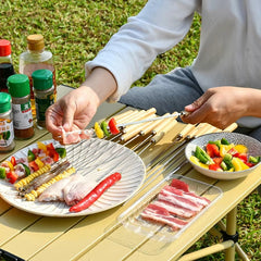 6 Pcs Kebab Skewers | Barbecue Skewers with Wooden Handle, Reusable Stainless Steel Metal BBQ Kabab Sticks for Grilling