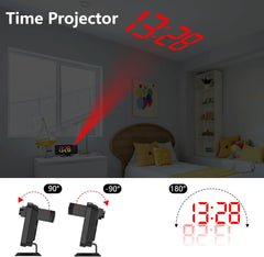 Projection Alarm Clock with 180° Rotatable Ceiling Projector, RGB LED Display, Dual Alarms, 5-Level Dimmer & Snooze Function – Sleek Black Design