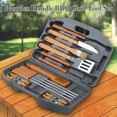 18-Piece BBQ Tool Set | Stainless Steel Grilling Accessories with Wooden Handles | Perfect Christmas or Birthday Gift for Men, Dad, and Women