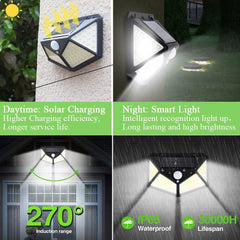 Waterproof Outdoor Motion Sensor Infrared Wall Lamp | 100 LED Solar-Powered Garden Sensor Light, IP65 Water-Resistant Bright Outdoor Lighting for Garden, Patio, Yard