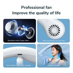 Mini Neck Fan – Bladeless Rechargeable Personal Air Cooler with 3-Speed Settings, Portable Hands-Free Design for Outdoor, Sports & Summer Cooling Comfort