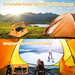 Rechargeable Solar LED Light - 264 LEDs Portable Spotlight with 4 Lighting Modes, Adjustable Color Temperature, Emergency Flashing, and USB/Solar Charging for Outdoor Use