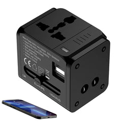 1500W Max Power Socket Plug for Home Appliances | 6-in-1 Universal Travel Adapter with US/EU/UK/AU Plugs, Multi-Device Charging Solution for International Travel