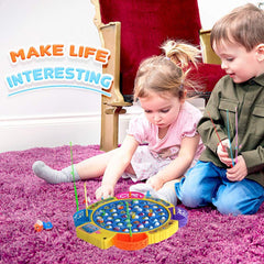 Fishing Game Electronic Musical Rotating Toy - 45 Fish & 4 Rods, Interactive Learning Game for Kids, Fun Family Play & Birthday Gift (Blue)