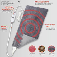 Heat Massaging Weighted Heating Pad by Sharper Image – Electric Heating Pad with Vibrations