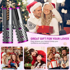 Cordless Hair Curler | Automatic Rotating Hair Curling Iron | Heatless Technology with 3 Temperature & Timer Settings