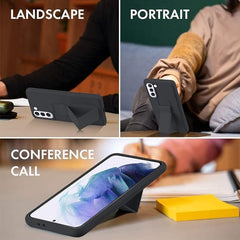 Slim Protective Case for Samsung Galaxy S21–S24 Plus 5G (6.7") | Leather Hand Strap Holder with Kickstand | Shockproof Black Cover