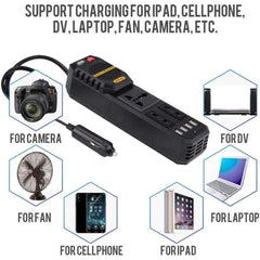 200W Car Power Inverter | DC 12V to AC 220V Converter with Dual AC Outlets, 4 USB Charging Ports & Cigarette Lighter Socket for Travel & Road Trips