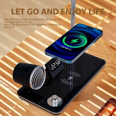 LED Desk Lamp with Wireless Charger, Bluetooth Speaker, Clock & Night Light – Modern Touch Control Lamp for Bedroom, Office & Study Table Lighting