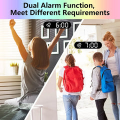 Projection Alarm Clock with 180° Rotatable Ceiling Projector, RGB LED Display, Dual Alarms, 5-Level Dimmer & Snooze Function – Sleek Black Design