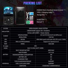 R36MAX Retro Handheld Console – 128GB Storage, 22,000 Preloaded Games, 4" 4K IPS Screen, Open-Source Linux System, Portable Multi-Colour Classic Gaming Device