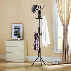12-Hook Coat Rack Stand – Wrought Iron Freestanding Clothing Hanger with Storage Shelves, Modern Wardrobe Organizer for Bedroom, Entryway, Living Room & Office