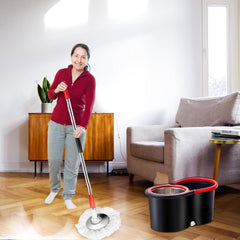 Easy Spin Mop and Bucket Set with 360° Rotation | Stainless Steel Handle & Wring Dryer Basket, Includes 2 Microfiber Mop Heads for Floor Cleaning