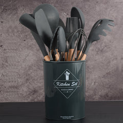 12-Piece Silicone Kitchen Utensil Set – Non-Stick Cooking & Baking Tools with Wooden Handles | Heat-Resistant, Scratch-Proof Design in Convenient Nylon Storage Case