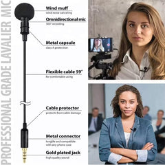 3.5mm Lavalier Microphone for Mobile Phones - Clip-On Lapel Mic for Audio & Video Recording, Stretch-Resistant Cable, Flexible, Eco-Friendly & Professional Sound Quality
