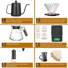 12-Piece Pour Over Coffee Kit – Complete Brewing Set with Wooden Dripper, Filters, Accessories & Travel Bag, Ideal Barista Gift Set for Coffee Lovers & Travelers