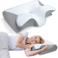 Memory Foam Cervical Pillow – 2-in-1 Orthopedic Contour Pillow for Neck Pain Relief, Ergonomic Support for Side, Back & Stomach Sleepers, All Sleeping Positions