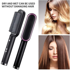 Multifunctional Hair Straightener Brush | 2-in-1 Heating Curler & Styler Comb for Hair & Beard, Fast Heating, Adjustable Temperature, Anti-Scald, Dual Voltage