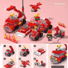 6-in-1 Fire Brigade Truck Building Blocks Set - 142-Piece DIY Construction Toy for Kids, Create Fire Trucks & Rescue Scenes, Educational & Durable Gift Set