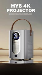 HY6 4K Smart DLP Android 9 Mini Video Projector | 200 Lumens, Wireless Screen, Portable with Built-In Speaker and Manual Lens | 3m Projection