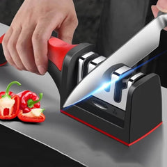 Compact Pull-Through Kitchen Knife Sharpener – Professional 3-Stage Sharpening Tool for Chef, Paring, Scissors & Serrated Knives | Safe, Fast & Easy to Use