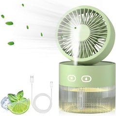 Two-in-One Desktop Spray Humidification Fan – USB Rechargeable Mini Mute Electric Fan with Adjustable Speeds, Humidifier, and Night Light (Multi)