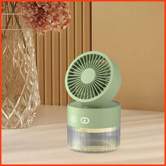Two-in-One Desktop Spray Humidification Fan – USB Rechargeable Mini Mute Electric Fan with Adjustable Speeds, Humidifier, and Night Light (Multi)