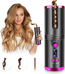 Cordless Hair Curler | Automatic Rotating Hair Curling Iron | Heatless Technology with 3 Temperature & Timer Settings