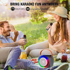All-In-One Karaoke Machine | Bluetooth Speaker with UHF Wireless Microphones & LED Disco Ball Lights