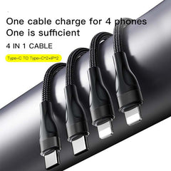 CA110 4-in-1 Type-C Data Cable | Multi-Device Charging with 2 Type-C & 2 Lightning Connectors | Durable & Fast Charging | Versatile Cable for Smartphones, Tablets & More