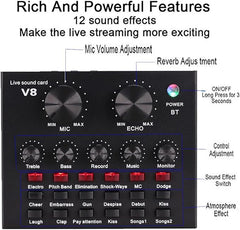 V8 Sound Card for Live Streaming | Bluetooth Voice Changer with Effects & 1200mAh Battery