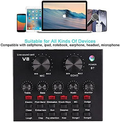 V8 Sound Card for Live Streaming | Bluetooth Voice Changer with Effects & 1200mAh Battery