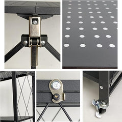 4-Layer Black Mobile Folding Kitchen Storage Rack – No-Installation, Thickened Multi-Purpose Shelf