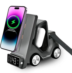 T20 Multifunctional Wireless Charging Station 5 in 1 Fast Charger with Alarm Clock, Multi-Device Compatibility (Multi)