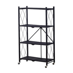 4-Layer Black Mobile Folding Kitchen Storage Rack – No-Installation, Thickened Multi-Purpose Shelf
