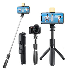 R1S Mobile Selfie Stick with Tripod and LED Light | 3-in-1 Extendable 70cm Selfie Stick, Bluetooth Remote for iPhone, Android & Compact Cameras, for Photography, Vlogging & Live Streaming