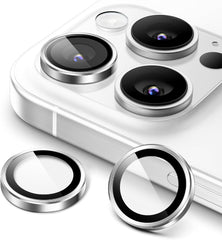 iPhone 16/17 Pro Max Camera Lens Protector 3-Pack | 9H Tempered Glass with Alloy Ring | Anti-Scratch HD Clear Cover – Silver Titanium Finish