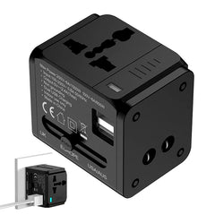 1500W Max Power Socket Plug for Home Appliances | 6-in-1 Universal Travel Adapter with US/EU/UK/AU Plugs, Multi-Device Charging Solution for International Travel