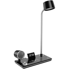 LED Desk Lamp with Wireless Charger, Bluetooth Speaker, Clock & Night Light – Modern Touch Control Lamp for Bedroom, Office & Study Table Lighting