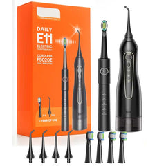 Electric Toothbrush & Water Flosser Combo – Cordless Rechargeable Oral Care Kit with 5 Cleaning Modes, 3 Flossing Modes, 8 Replacement Heads, Waterproof & Travel-Friendly