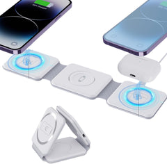 Foldable Magnetic Wireless Charger | 3-in-1 Fast Charging Bracket Stand | Compatible with iPhone, Android, Smartwatches & AirPods | Portable Charging Dock