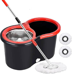 Easy Spin Mop and Bucket Set with 360° Rotation | Stainless Steel Handle & Wring Dryer Basket, Includes 2 Microfiber Mop Heads for Floor Cleaning