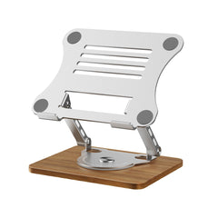 Aluminum & Wood Portable Laptop Stand – 360° Rotating Base, Adjustable Height Ergonomic Riser for Desk, Home & Office Use – Universal Laptop Holder