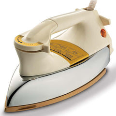 OE-21 Dry Iron | Non-Stick Teflon Coating for Smooth Ironing | Scratch-Free Performance for All Fabrics | Elegant White & Golden Design