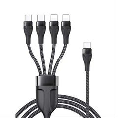 CA110 4-in-1 Type-C Data Cable – Multi-Device Charging Cable with 2 Type-C and 2 Lightning Connectors, 120cm Nylon Braided Fast Charger, 20W 4A Output