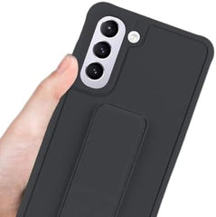 Slim Protective Case for Samsung Galaxy S21–S24 Plus 5G (6.7") | Leather Hand Strap Holder with Kickstand | Shockproof Black Cover