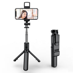 Selfie Stick Tripod with Wireless Remote & 360° Rotation | Mini Extendable Stand with LED Fill Light, Compatible for iPhone & Android, Compact for Travel, Vlogging, Live Streaming